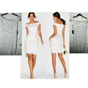Adrianna Papell White Silver Sequin Sheath Dress Size 2 New NWT